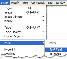 insert form text field dreamweaver